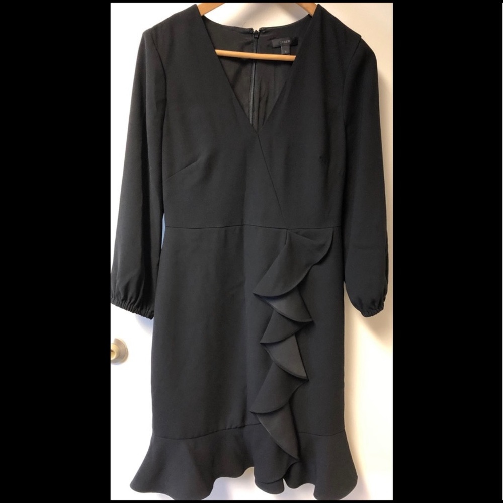 LAST PRICE REDUCTION J. Crew Front Black Ruffle Crepe Long Sleeve Dress Womens 2 - Picture 2 of 3